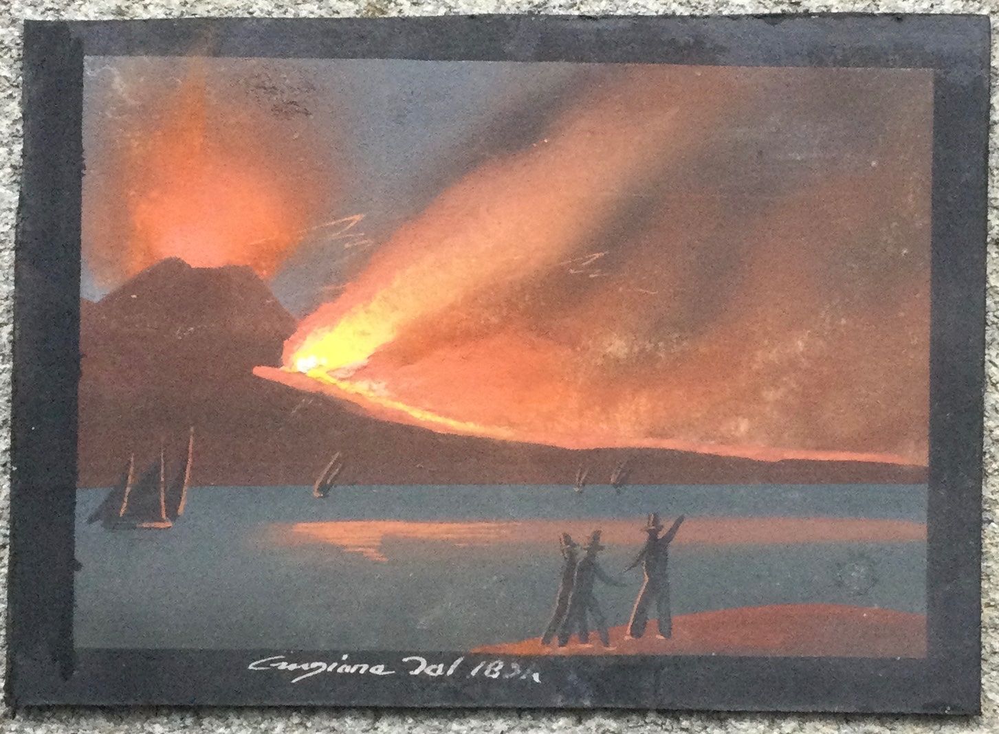 Gemälde: Antike Napoli Vulkan Gouache Gemälde – Gebraucht aus Root von