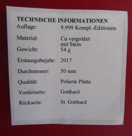 Medaglie: San Gotthardo - mit Stein - vergoldet - 50 mm - PP – Nuovo e nell'imballaggio originale da Luzern venduto da Horoskop1 4