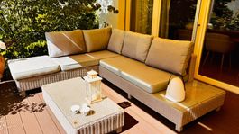 Lounge Gartensofa Rattan mit Tisch grau guter Zustand