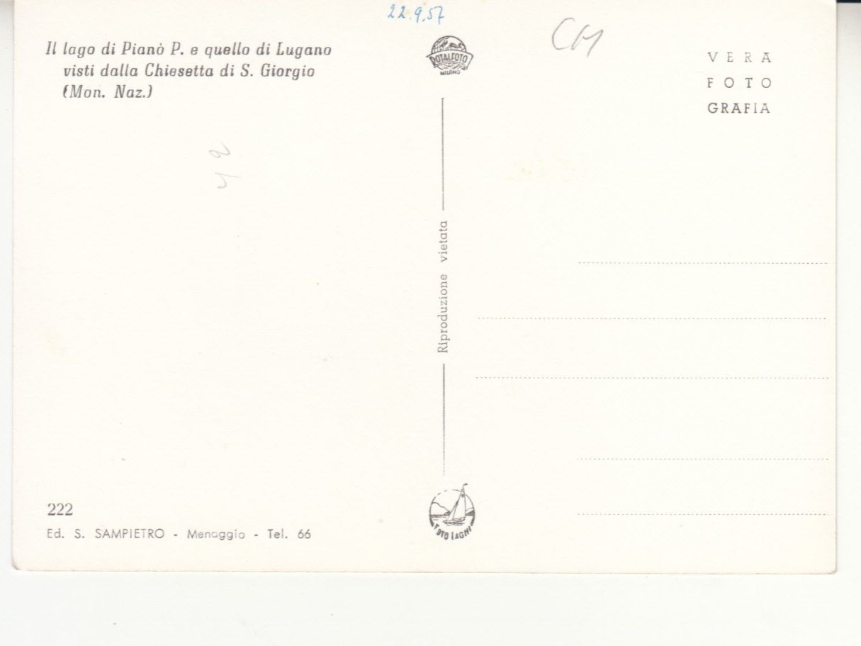 Cartoline postali: Lago di Piano 1957 – Usato da Bürglen TG venduto da StampGraf 1