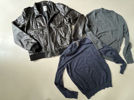 Veste en similicuir homme et pulls (L et M)