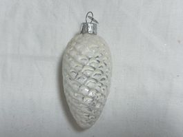 Vintage Christbaumschmuck Zapfen weiss, 7x4cm, Glas🎄