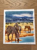 Original Bild Zebras und Antilope, handgemalt