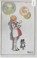 Bonne Fete - Mädchen mit Ballone - Litho