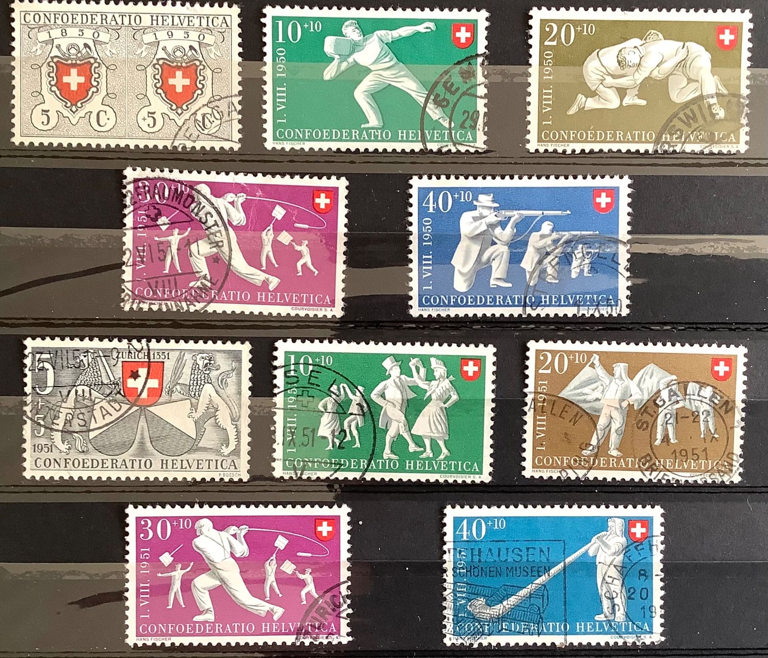 Alle Briefmarken: 1950 - 1951 Pro Patria Sätze Gest. – Gebraucht aus Liestal von Skunk02