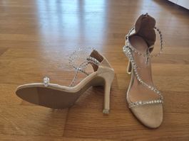 Elegante Damen High Heels Sandaletten Gr. 37 Strass Neu