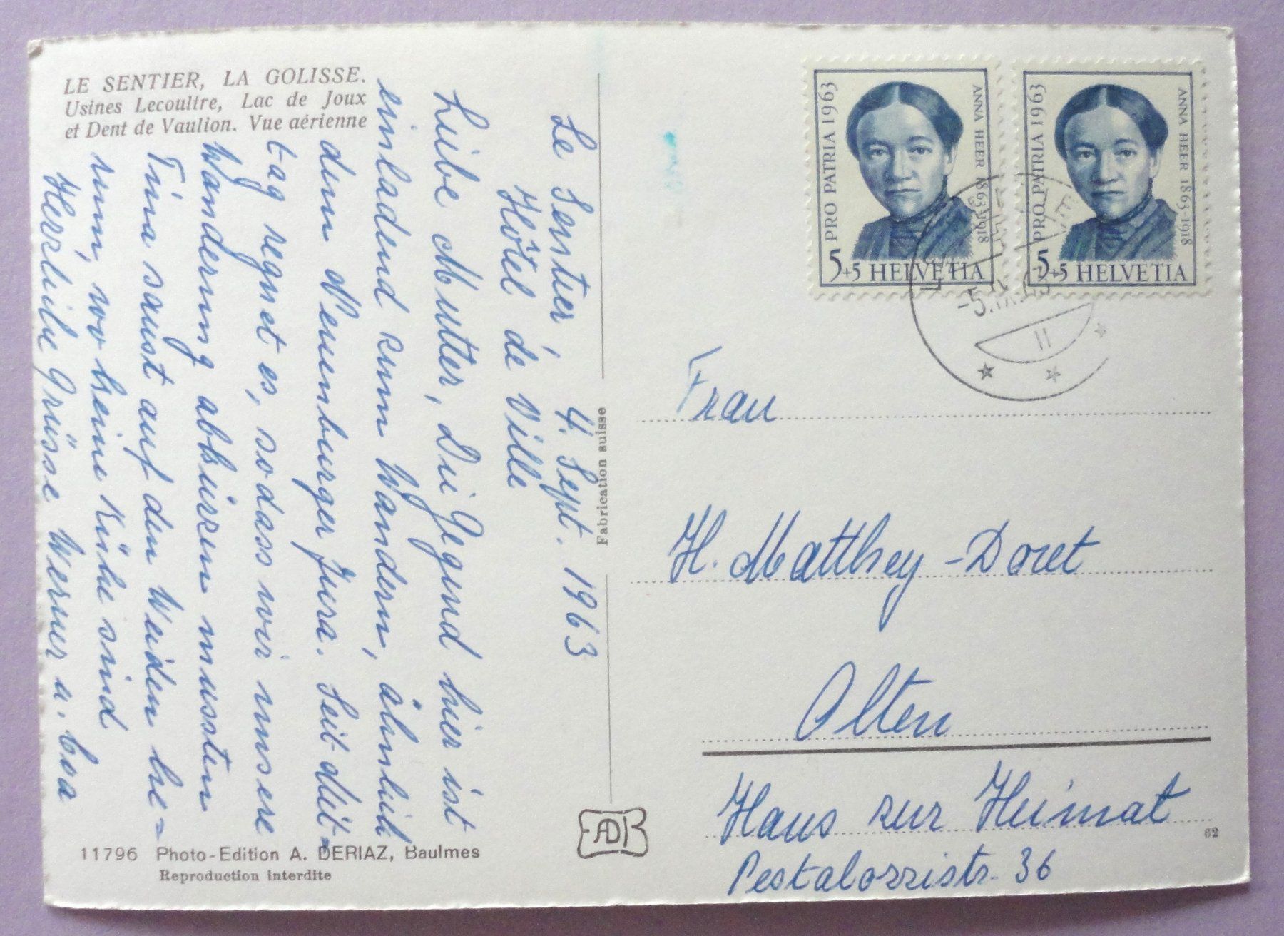 Ansichtskarten: Le Sentier, La Golisse, Usines Lecoultre, Lac de Joux – Gebraucht aus Fétigny von Billy2miny 1