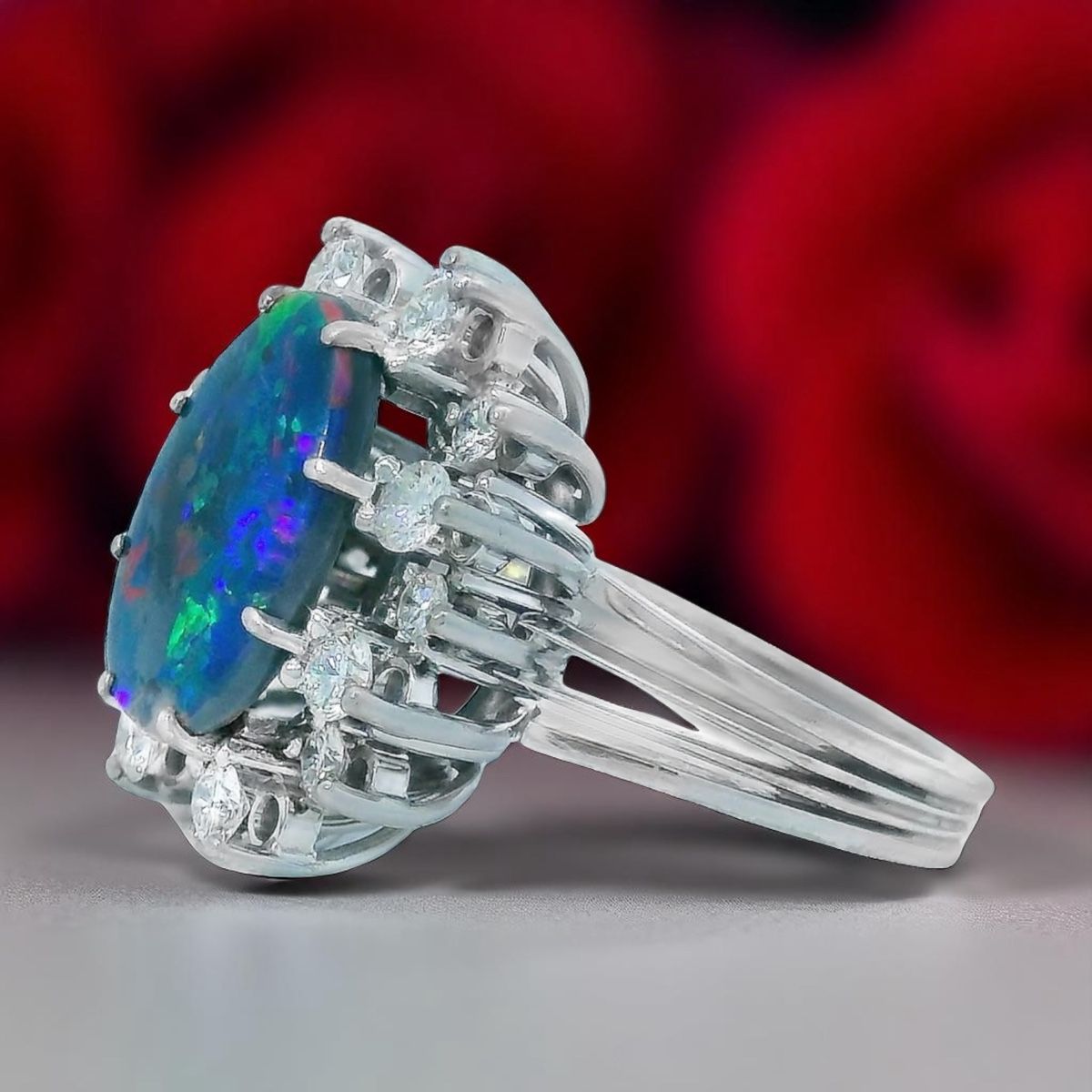 Anelli: Spektakulärer Opal-Diamantring in 18k Gold, Rotfeuer – Usato da Embrach venduto da estzeh1 4