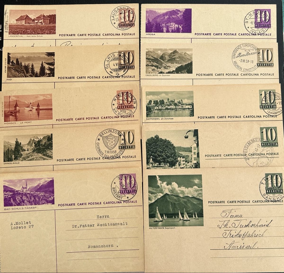 Alle Briefmarken: 10 Bildpostkarten  – Gebraucht aus Horw von Tellbub
