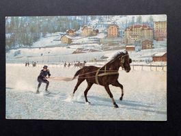 Antike AK St. Moritz Skikjöring, Wintersport gelaufen 1911