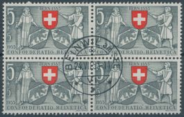 1953 - Pro Patria - Viererblock - Abart - gestempelt