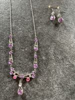 Schmuckset Halskette Ohrringe lila Strass Glitzer Steine neu