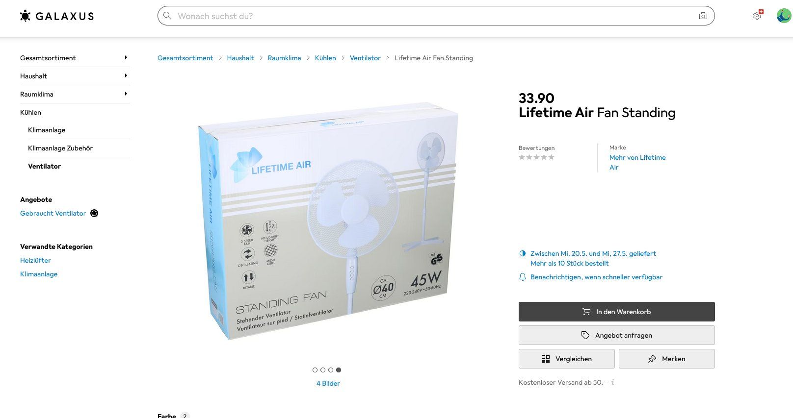 Ventilatoren: Lifetime Air Stand Ventilator 40 cm – Neu und originalverpackt aus Oensingen von Liquidations-Shop 3