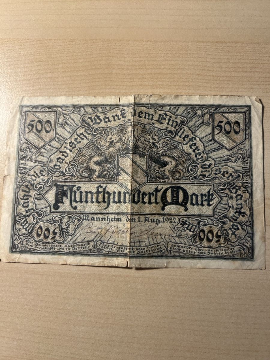 Banknoten: 500 Mark Note Baden – Gebraucht aus Ipsach von Be44