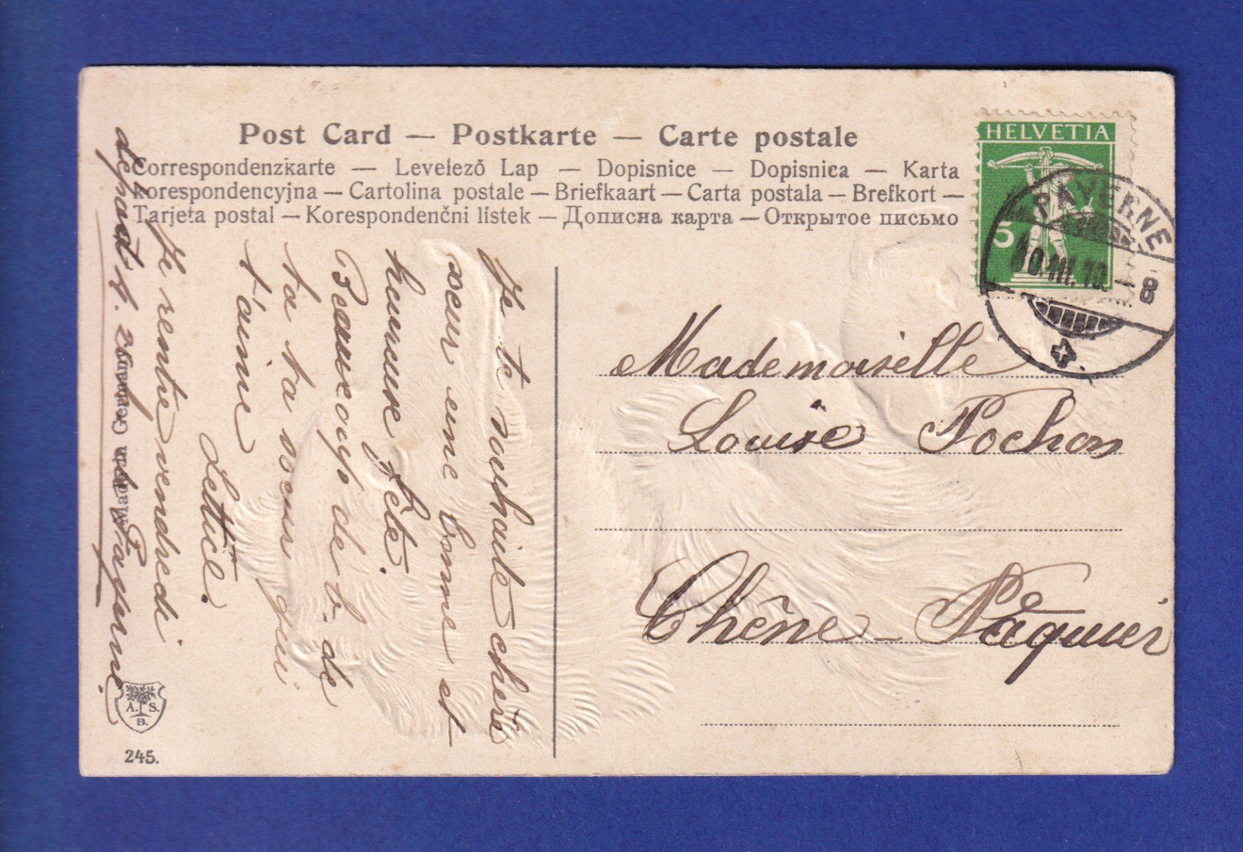 Cartoline postali: CHIEN / HUND - Carte gauffrée – Usato da Pully venduto da nicecards-shop 1