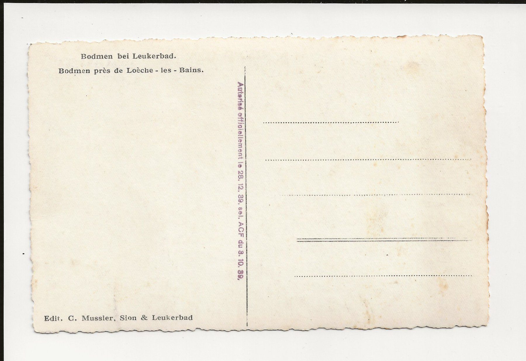 Ansichtskarten: AK ca 1940 Bodmen bei Leukerbad – Gebraucht aus Greifensee von 315WDO 1