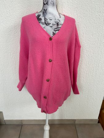 Cardigan / Strick Jacke Pink mit Herzknöpfen OS Grösse