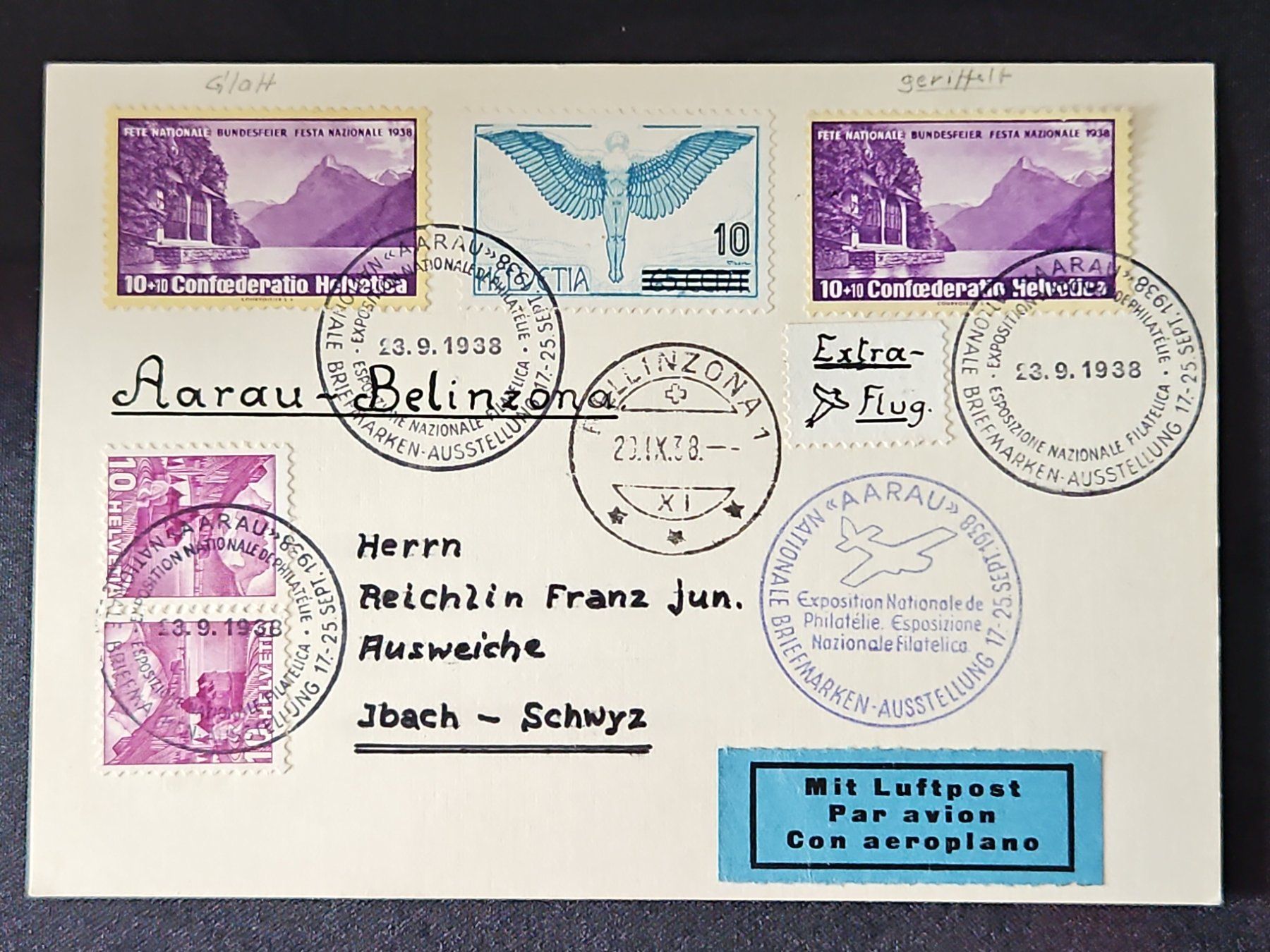 Tutti i francobolli: CL01 Carte Postale Suisse 1938 Theme Aviation – Usato da Cousset venduto da Patrick_Collections