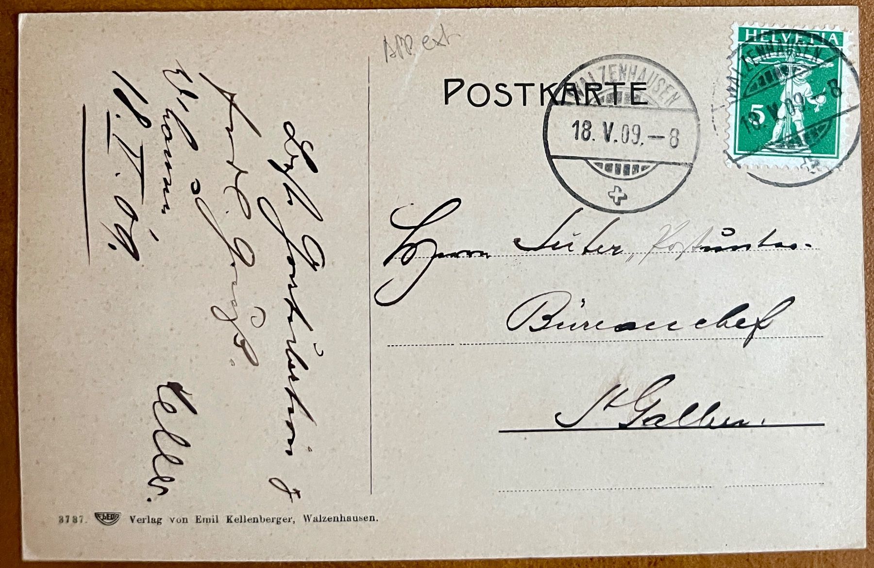 Ansichtskarten: WALZENHAUSEN - Dorf von Westen 1909 – Gebraucht aus Lutry von Ediego 1