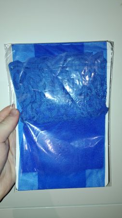Blaue Damen-Strumpfe mit Spitze, Neu & OVP, Swiss!