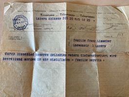 Antikes Telegramm Formular, Luzern, 9. Mai 1921