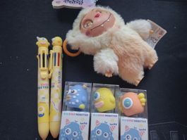 Schreibset Spitzer, Kugelschreiber süss Monster creme beige
