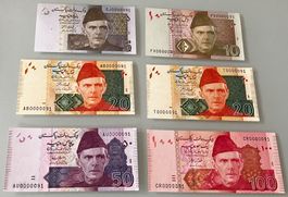 Pakistan 5,10,20,20,50,100 Rupees Neuwertig Alle 0000091