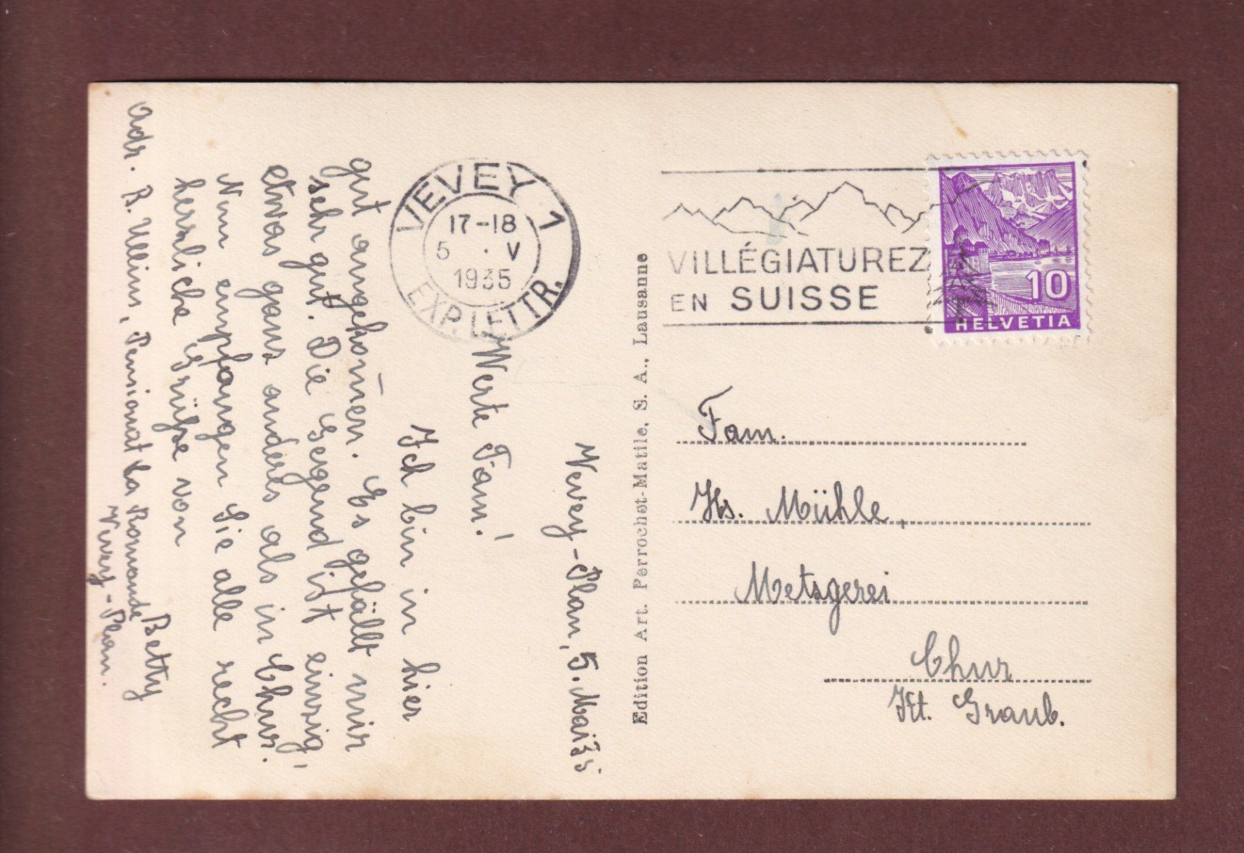 Cartoline postali: TERRITET - MONTREUX - 1935 – Usato da Pully venduto da nicecards-shop 1