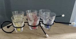 6 x Schnapsglas Likörglas Halterung Karrette 50er