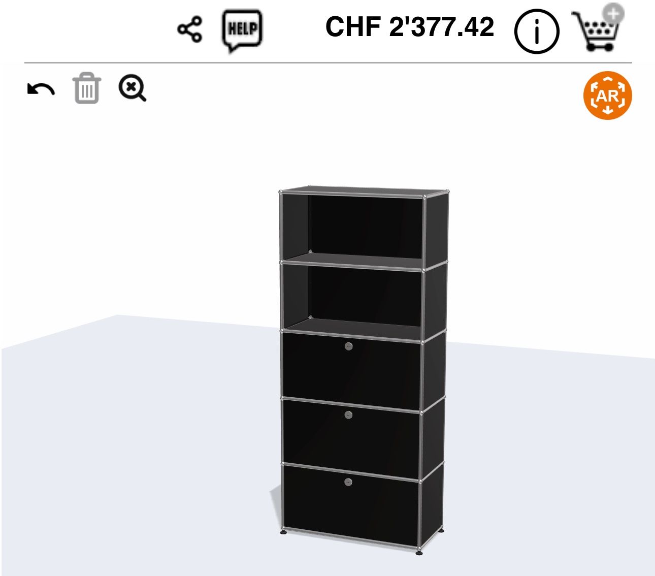 USM Regale: USM Highboard 1x5 grafitschwarz, Top Zustand – Gebraucht aus Grenchen von Design-Outlet 9