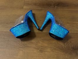 Pleaser Adore Platform Heels Blau Glitzer Gr 38 NEU