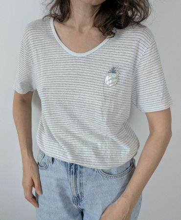 Damen T-Shirt Streifen Grösse M/L Leinen