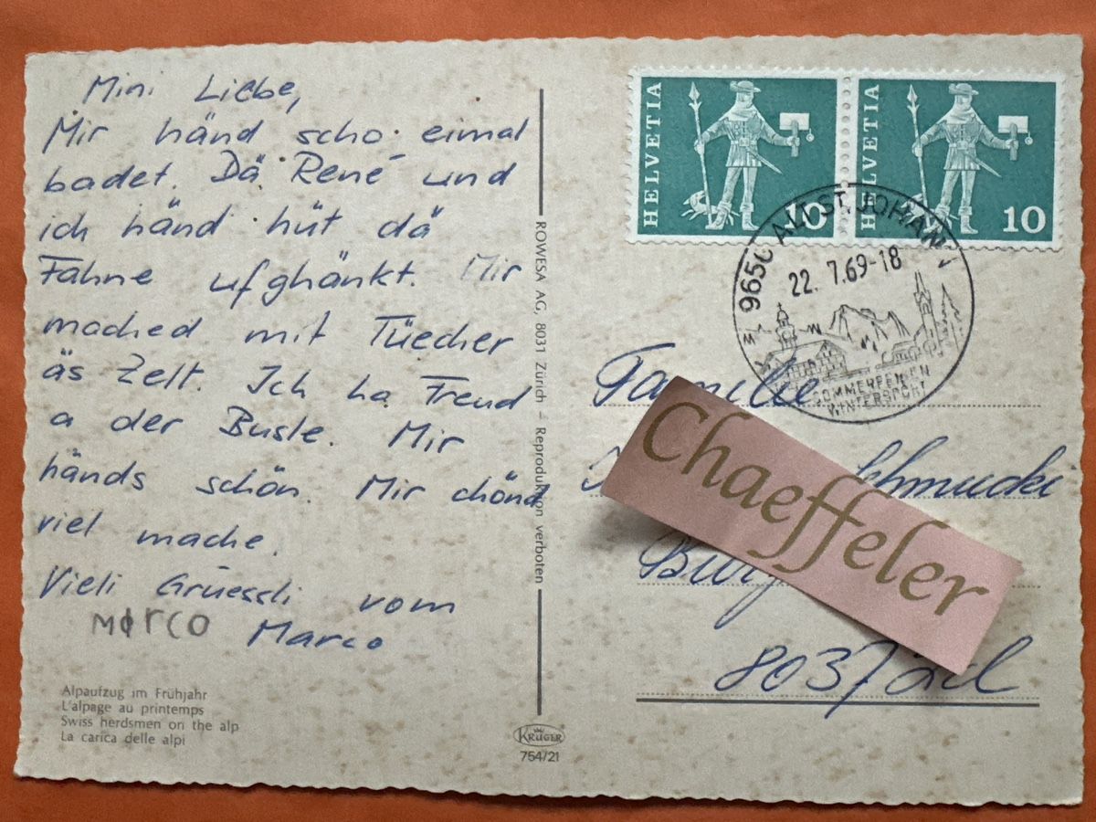 Cartoline postali: 1969 Alpaufzug im Frühling – Usato da Zürich venduto da Chaeffeler 1