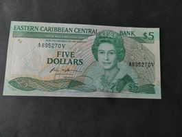 Eastern Caribbean, 5 Dollars ungefaltet