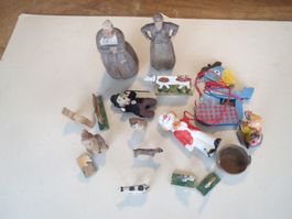 Holzspielzeug Konvolut Figuren Kasperli Tiere Vintage Dek...