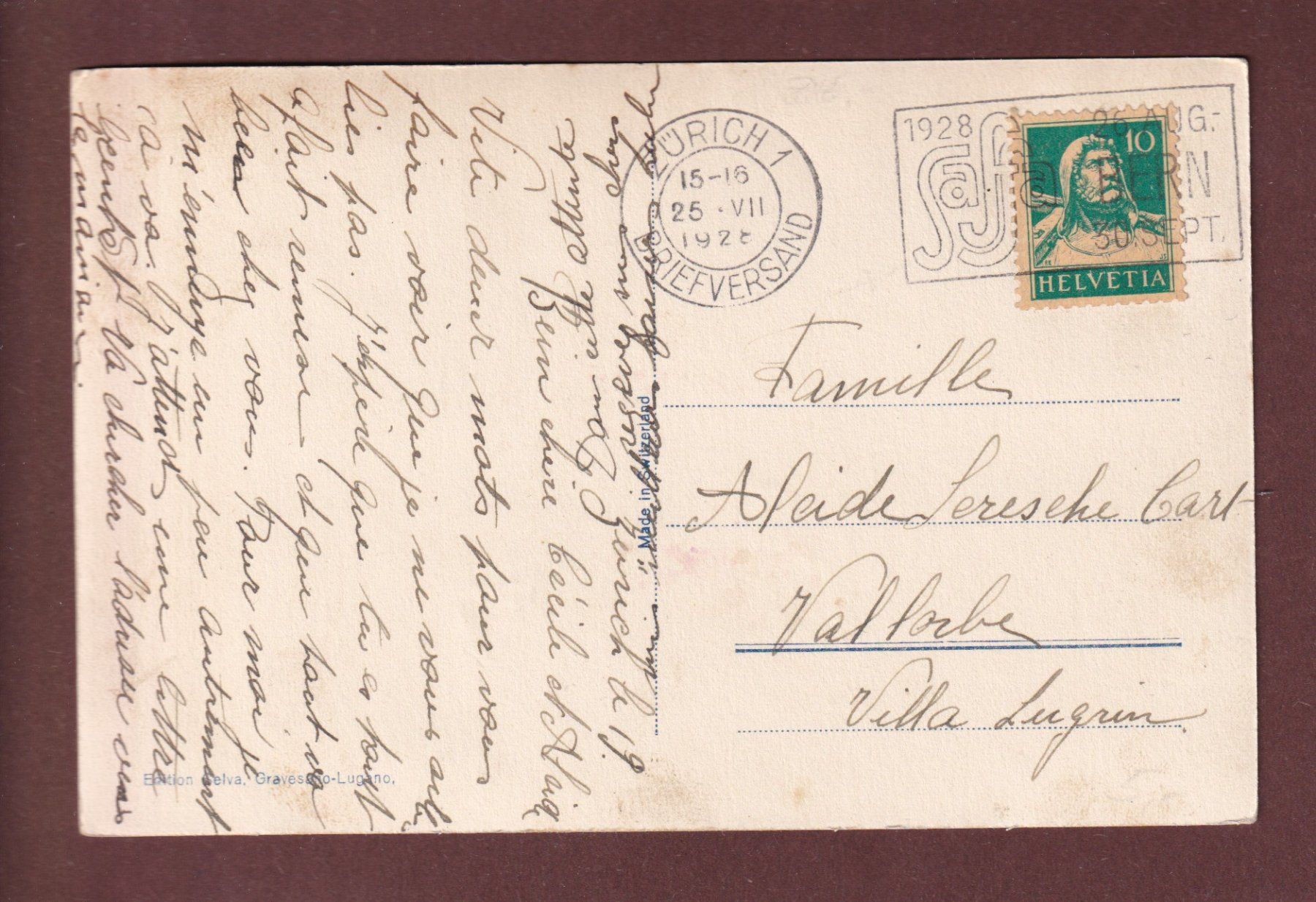 Cartoline postali: ZÜRICH - Teilansicht - 1928 – Usato da Pully venduto da nicecards-shop 1