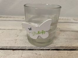 Windlicht Glas Schmetterling Teelichthalter 8cm 7cm Deko NEU