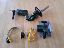Bosch Spielzeug Werkzeug, Kettensäge, Handkreissäge, Schlagb