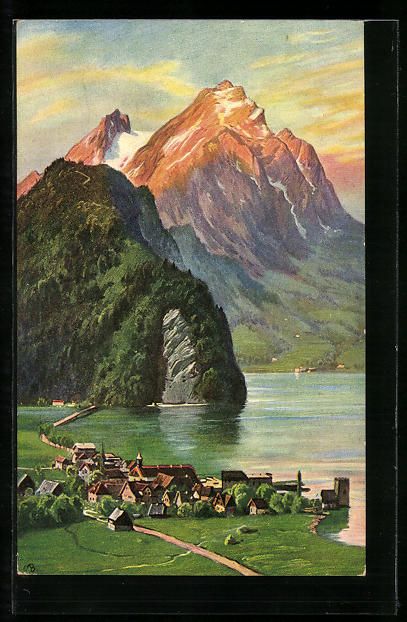 Cartoline postali: AK Stansstad, Gesamtansicht mit Pilatus – Usato da Berlin venduto da bartko-reher