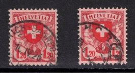 1924 2 Abarten "HFLVETIA" Nr.164.2.01a und 164.2.01b, je ʘ