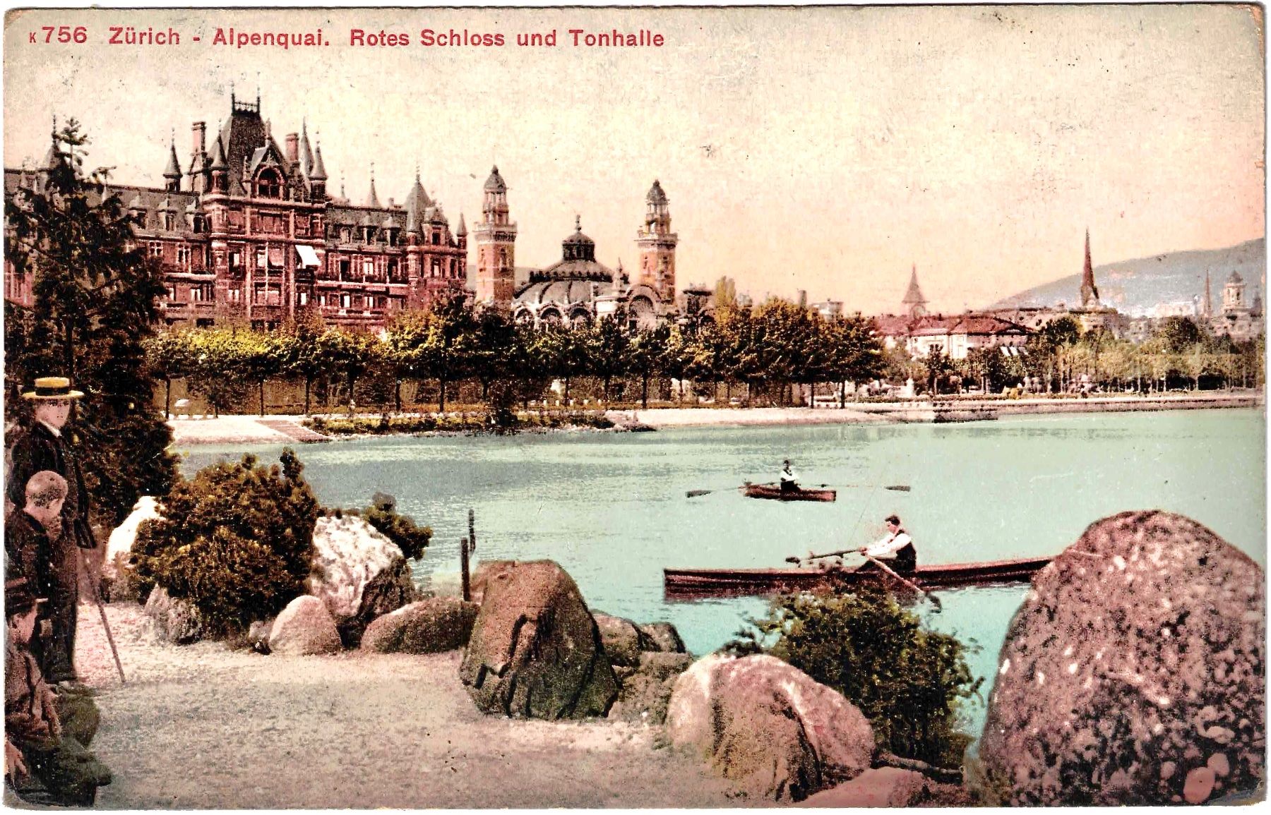 ZÜRICH - Rozes Schloss & TONHALLE mit Boot & Leute ca. 1909 (Gebraucht ...