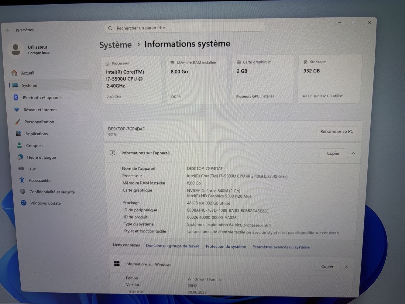 Lenovo Notebook: Ordinateur portable 17.3'' - Windows 11 - i7 - 8Go - 1To – Usato da Lausanne venduto da Enetg 1