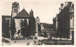 Lausanne église st. Francois Straßenbahnen Oldtimer