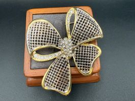 Vintage-Brosche Goldfarbe Schleife mit Strasssteinen