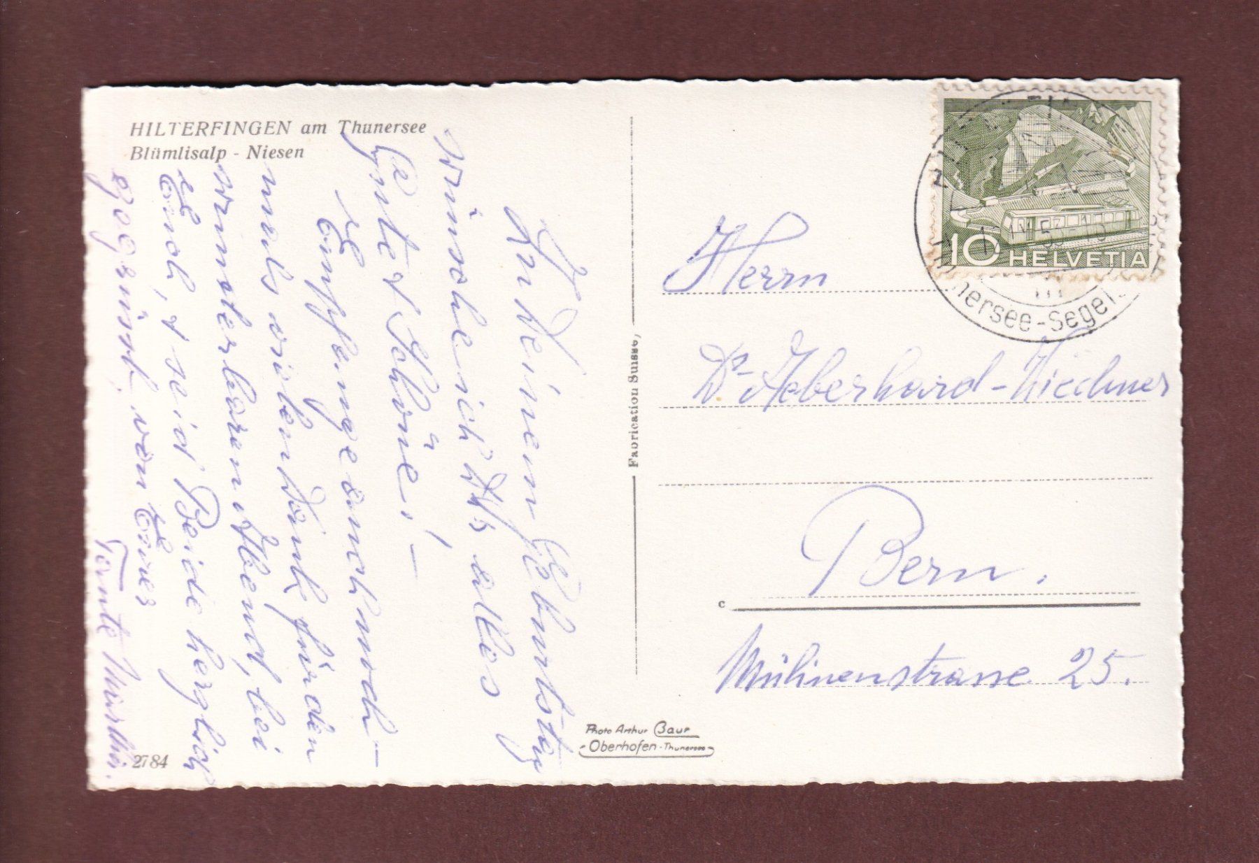 Cartes postales: HILTERFINGEN - 1953 – D'occasion à Pully par nicecards-shop 1