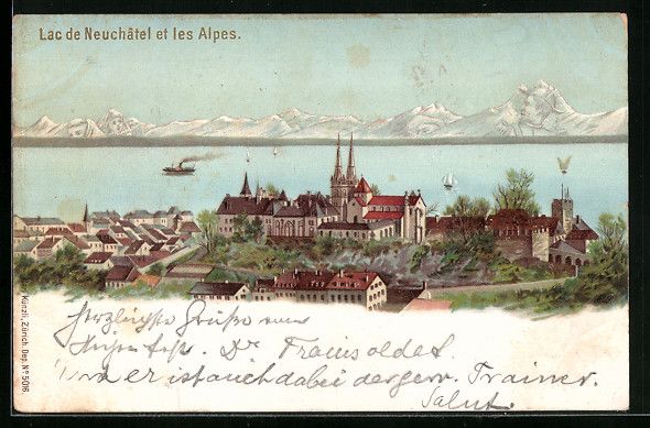 Cartoline postali: Litho Neuchatel, Lac de Neuchatel et les – Usato da Berlin venduto da bartko-reher