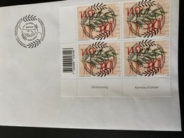 2023 EUROPA Olivenzweig  Viererblock  Ausgabetag Vollstempel