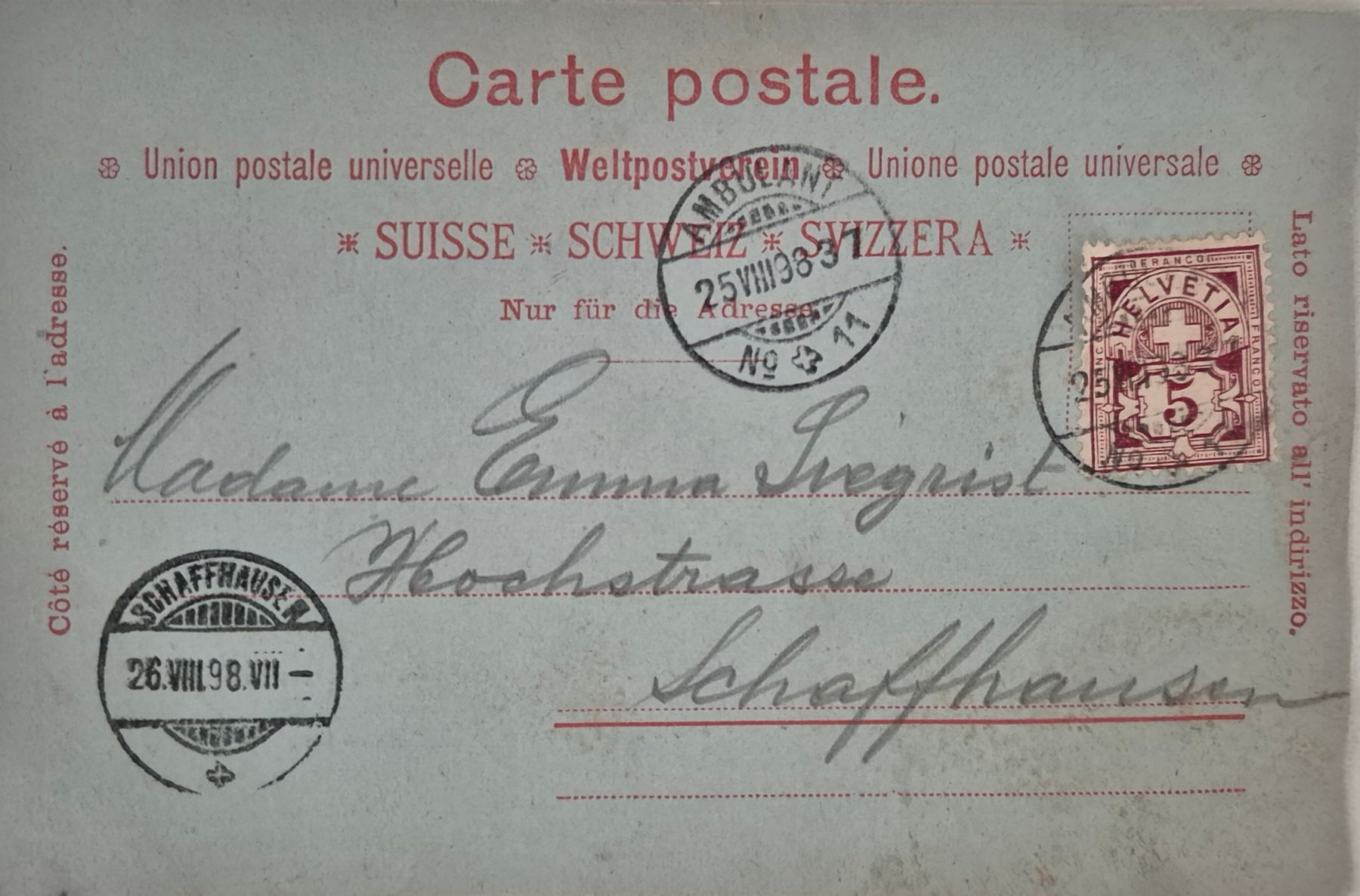 Ansichtskarten: Solothurn gelaufen 1898 – Gebraucht aus Engelburg von macbass27 1