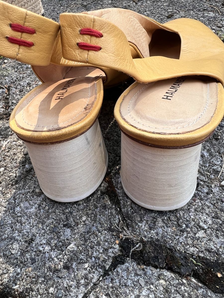 Damenschuhe: Sandalen Halmanera, Gr. 38, Leder gelb – Gebraucht aus Solothurn von Brini06 1