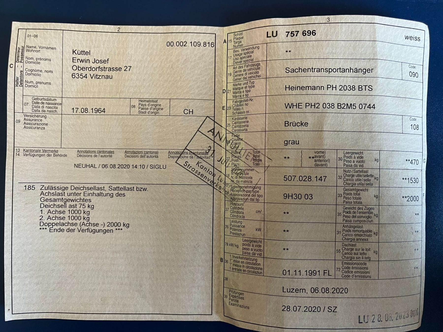 Heinemann Remorques: Sachentransportsnhänger – Défectueux à Vitznau par Pir_8bmv 4